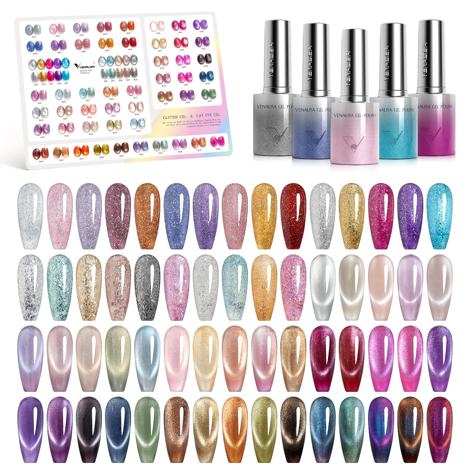 10ML Glitter & Cat Eye Gel 60 Colors Set (With Color Display) TPO Free Hema Free - Image 10